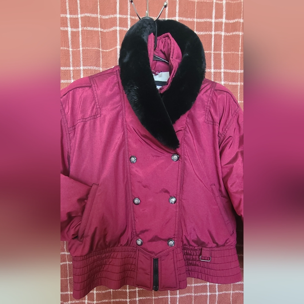 NILS Women's Burgundy Puffer Jacket with Black Collar - Picture 2 of 15